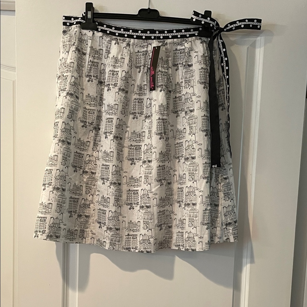 Willi Smith Monochrome Cityscape A-Line Skirt
